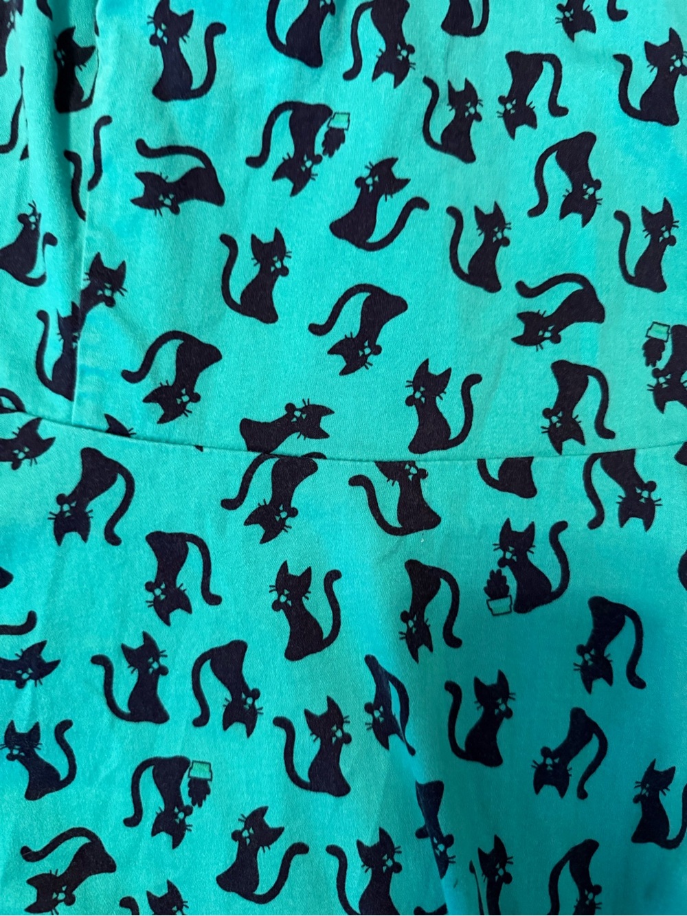 Ixia ModCloth Teal Black Cat Print Vintage Style Dress Retro Pinup rockabilly - Picture 5 of 9